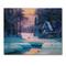 Designart - Winter Landscape & The River House In The Woods II - Lake House Print on Natural Pine Wood